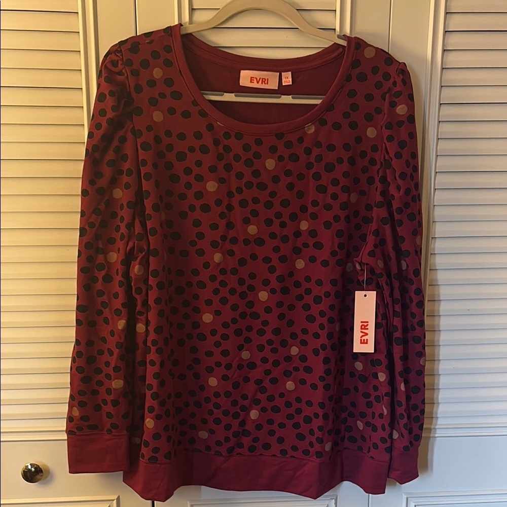 EVRI Burgundy Polka Dot Sweatshirt